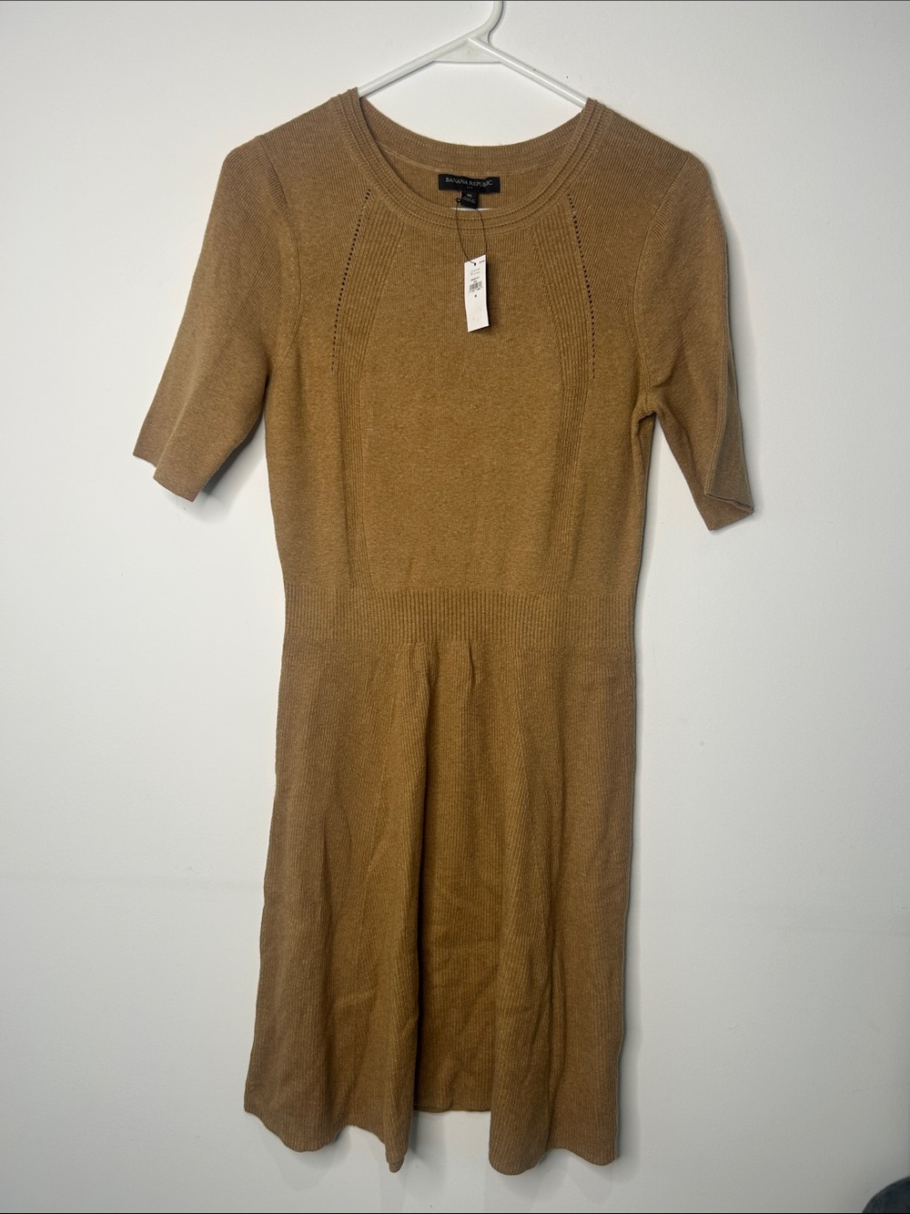 Banana Republic Camel Knit Short-Sleeve Midi Dress